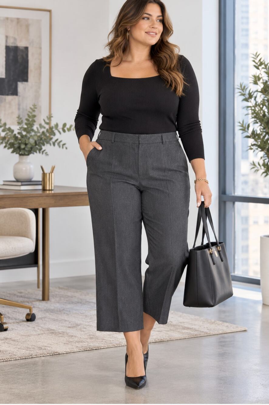 Lane Bryant Cropped Dress Pants Dark Gray Rayon Stretch Trouser 16 Tall Office